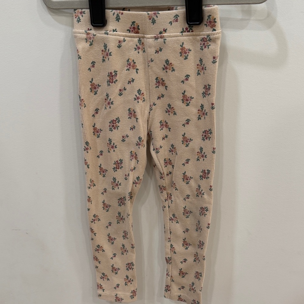 Zara Kids Cream Ribbed Floral Leggings